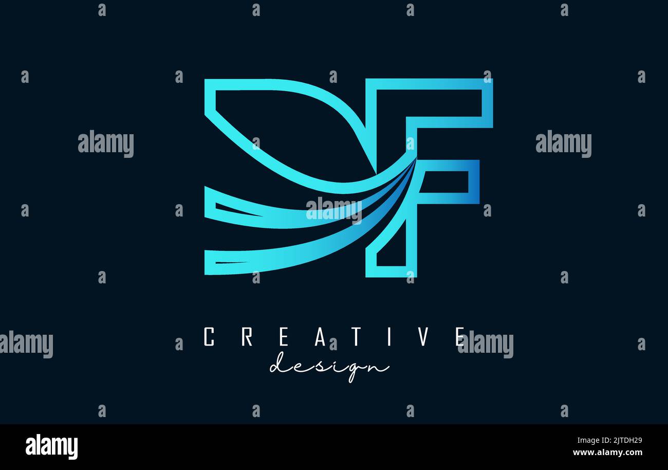 Umreißendes blaues DF d f-Logo mit führenden Linien und Straßenkonzept. Buchstaben mit geometrischem Design. Vektorgrafik mit Buchstaben und Kreativ Stock Vektor