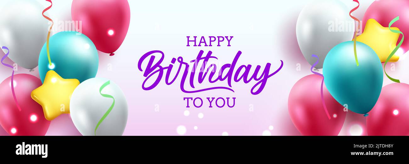Geburtstag Gruß Vektor Hintergrund Design. Happy Birthday to you Text mit bunten Ballon und Konfetti Feier Elemente für Geburtstagsparty. Stock Vektor