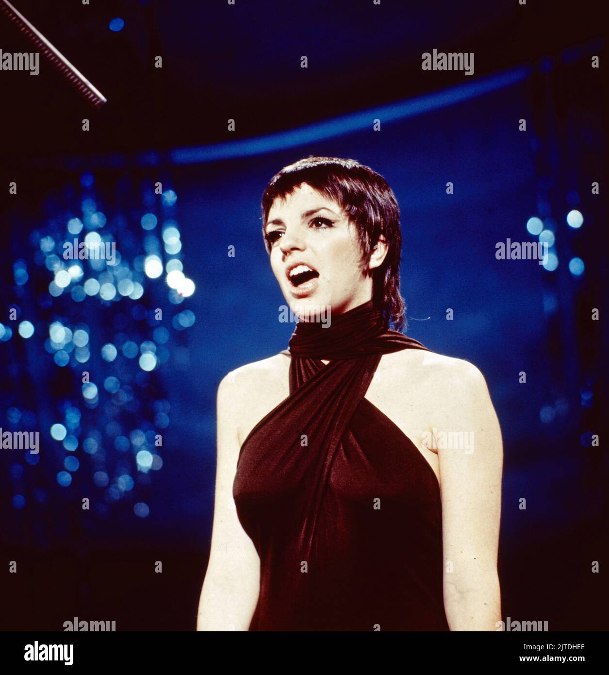 Liza Minelli, amerikanische Sängerin und Schauspielerin, hier bei einem Auftritt in Deutschland, 1987. Liza Minelli, amerikanische Schauspielerin und Sängerin, Performance in Deutschland, 1987. Stockfoto