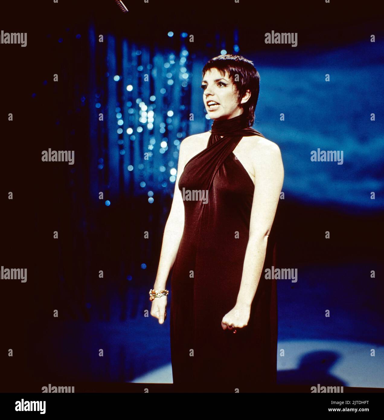 Liza Minelli, amerikanische Sängerin und Schauspielerin, hier bei einem Auftritt in Deutschland, 1987. Liza Minelli, amerikanische Schauspielerin und Sängerin, Performance in Deutschland, 1987. Stockfoto