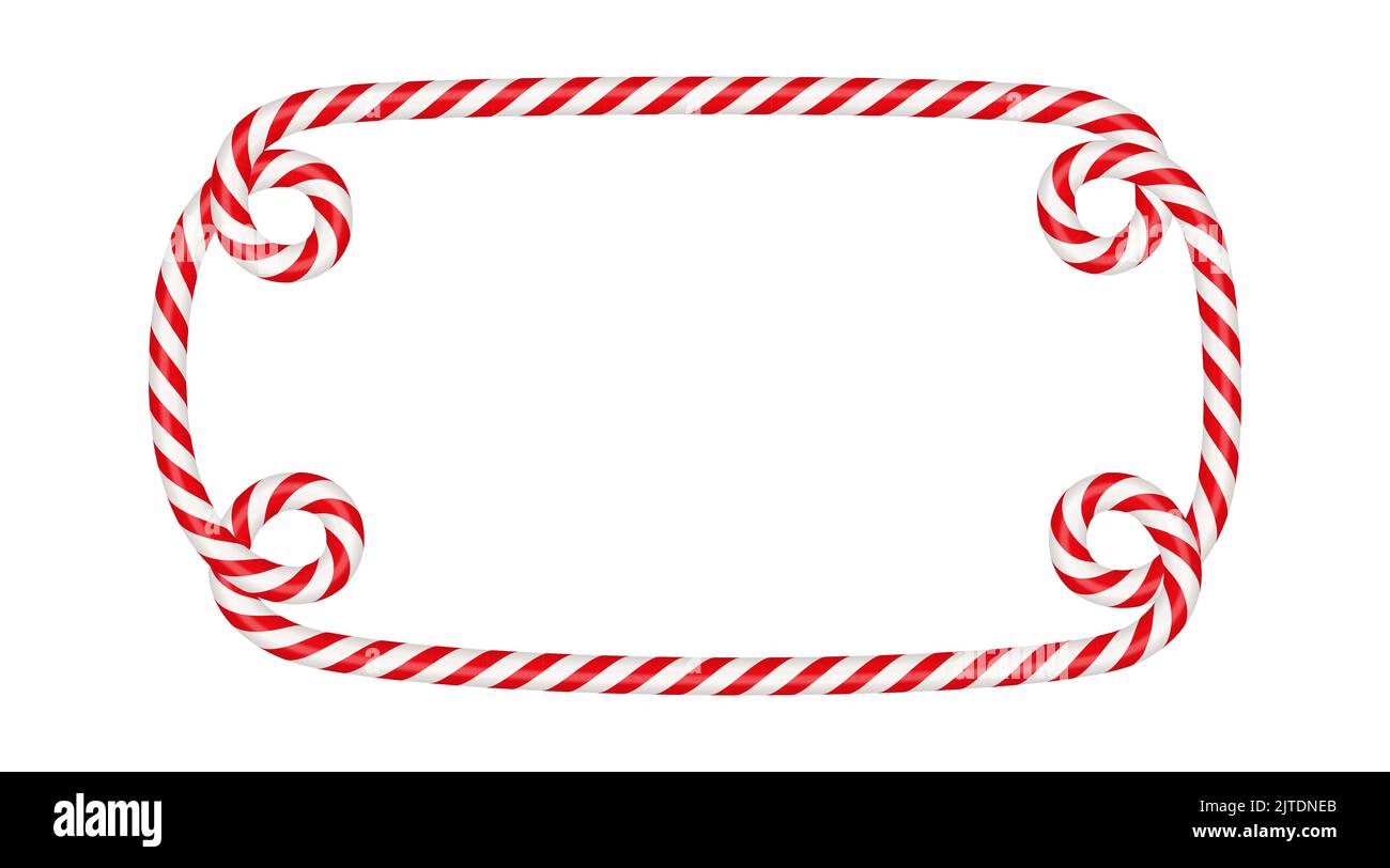 Weihnachten Candy Cane Rechteck-Rahmen mit roten und weißen Streifen. Weihnachtsbordüre mit gestreiftem Lutscher-Dessin. Leere vorlage für weihnachten und Neujahr Stock Vektor