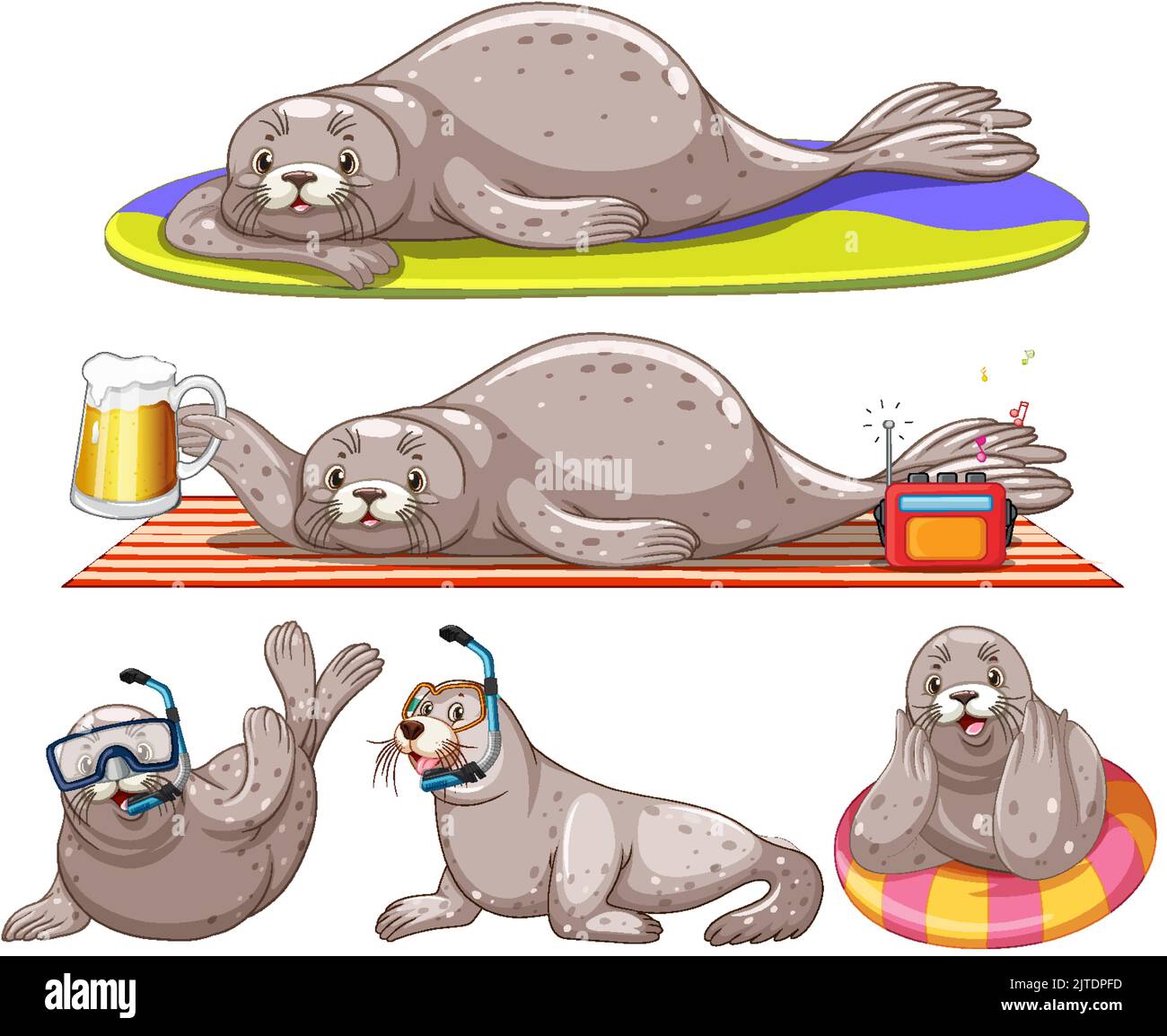 Satz von verschiedenen Siegel Cartoon-Figuren Illustration Stock Vektor