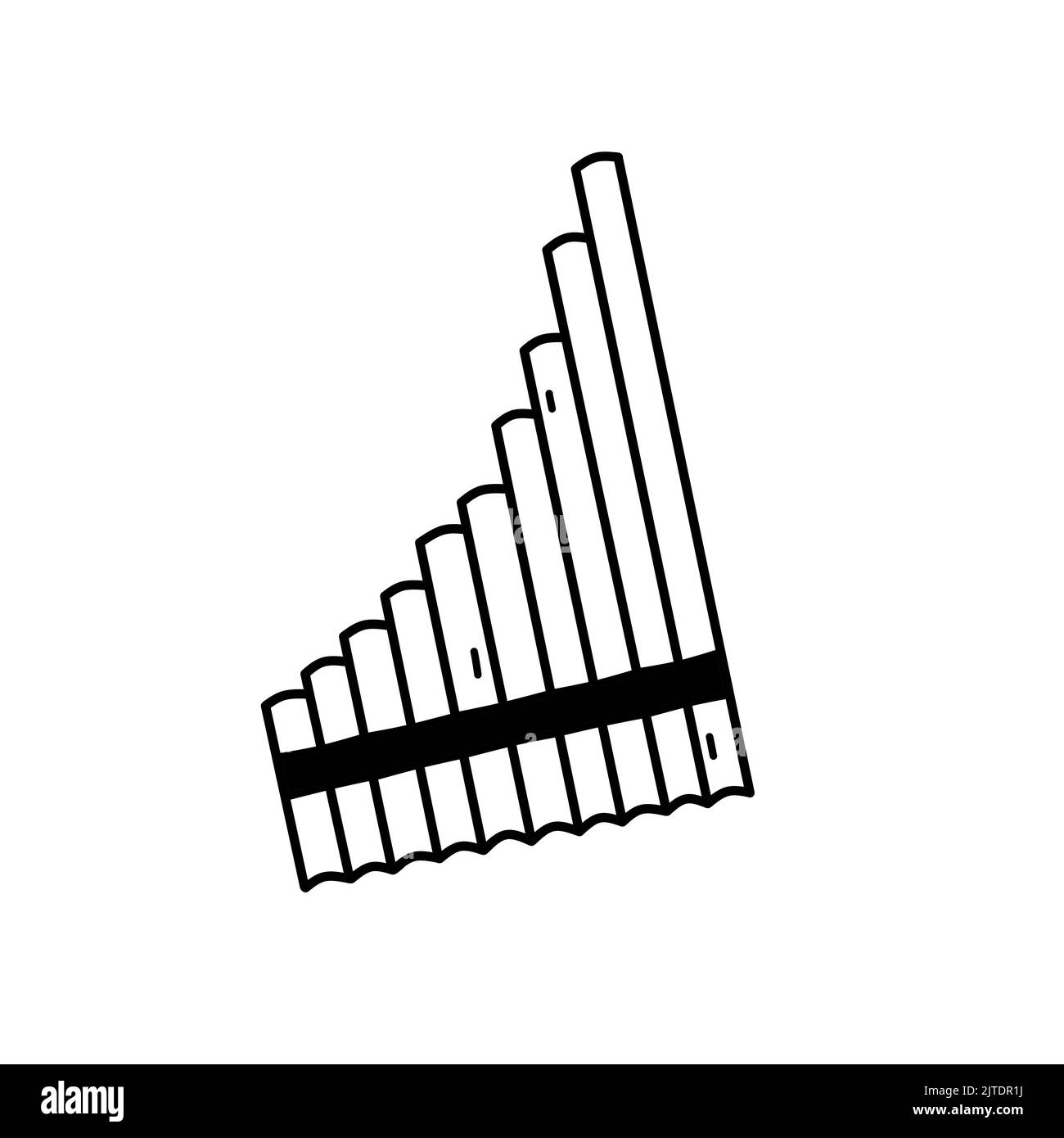 Panflöte oder Panflöten isoliert auf weißem Hintergrund. Holzbläser-Musikinstrument. Vektor-handgezeichnete Illustration im Doodle-Stil. Perfekt für Karten, de Stock Vektor