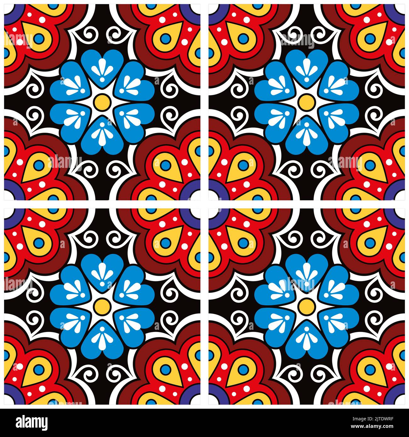 Mexikanische talavera Blumenmuster Vektor Fliesen nahtloses Muster, dekorative lebendige Hintergrund mit Blumen und Wirbel Stock Vektor