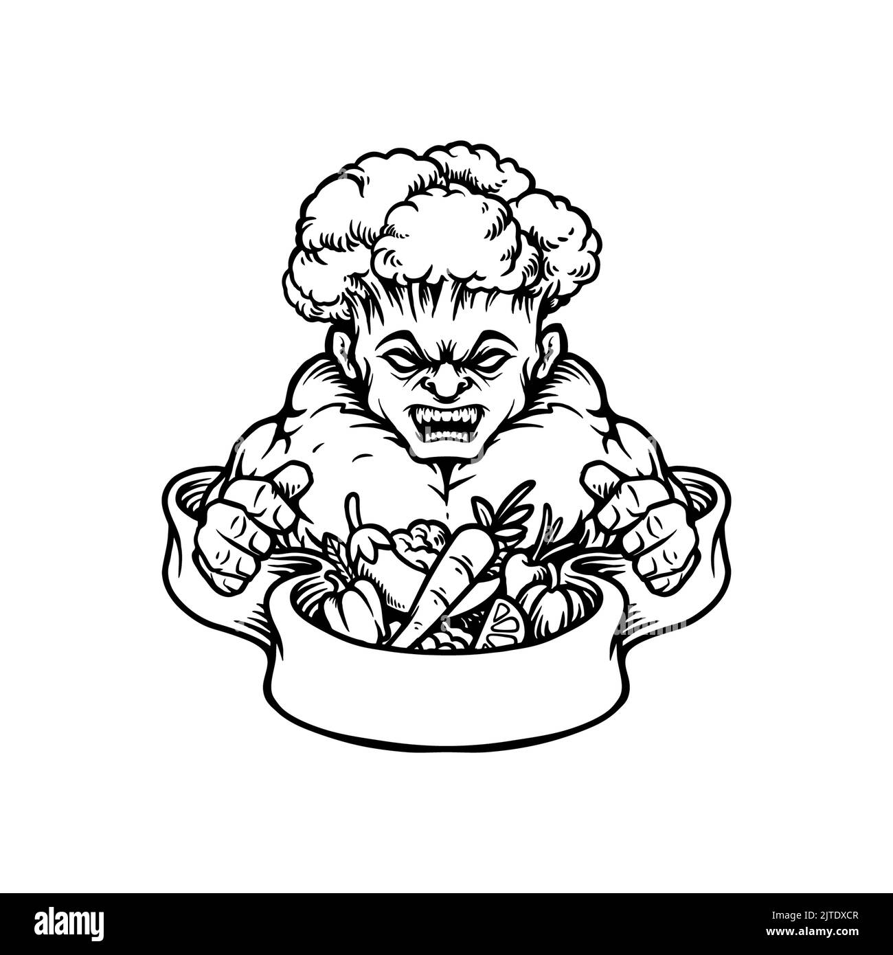 Brokkoli Vegan stark Vegetarisch Maskottchen Silhouette Vektor-Illustrationen für Ihre Arbeit Logo, Maskottchen Merchandise T-Shirt, Aufkleber und Label-Designs, po Stockfoto