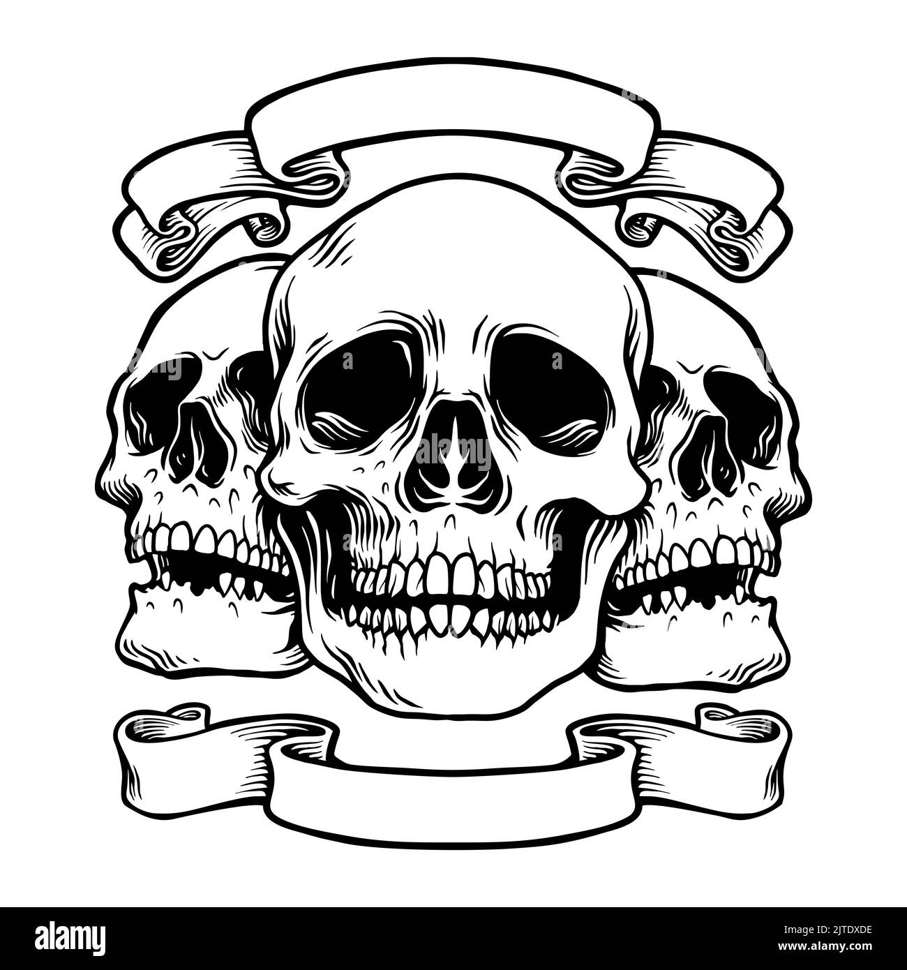 Brotherhood Skull Ribbon Silhouette Vektor Illustrationen für Ihre Arbeit Logo, Maskottchen Merchandise T-Shirt, Aufkleber und Label Designs, Poster, Gruß Stockfoto