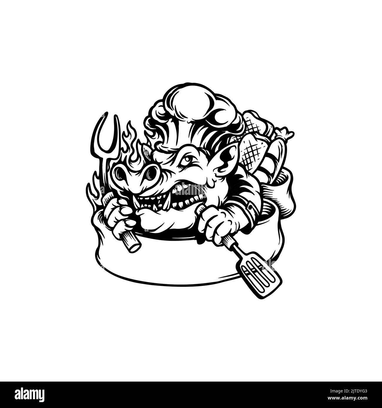 Chef Pig Hot Dog Logo Silhouette Vektor Illustrationen für Ihre Arbeit Logo, Maskottchen Merchandise T-Shirt, Aufkleber und Label-Designs, Poster, Grußauto Stockfoto