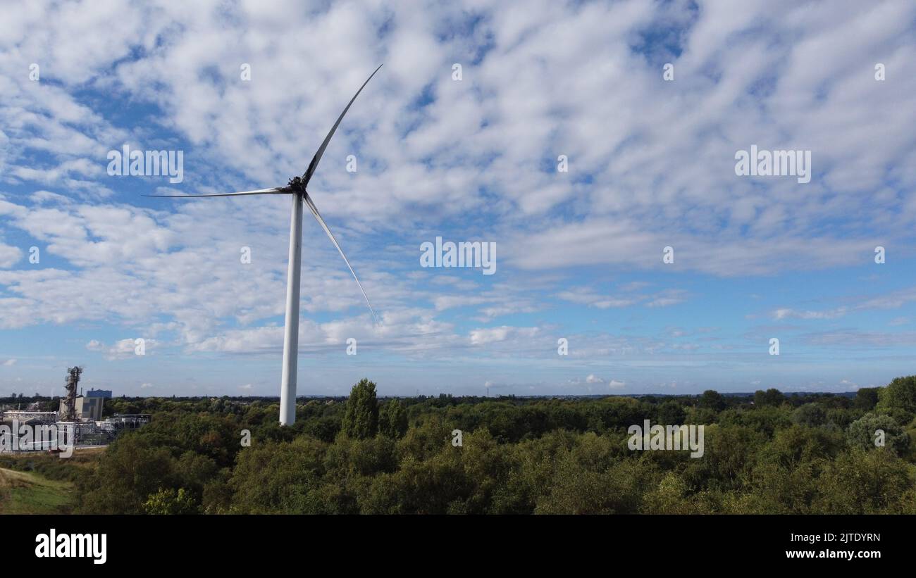 Luftaufnahme des Brandschadens von Windenergieanlagen, Cargill, Oak Road, Kingston upon Hull Stockfoto