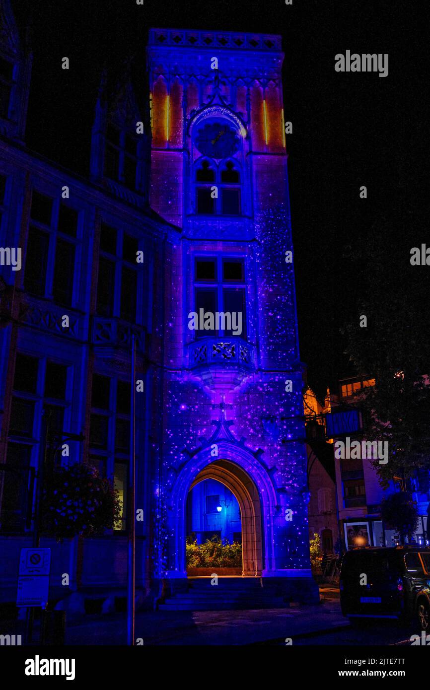 Frankreich, Cher (18), Bourges, Postamt, Beleuchtung während Les nuits Lumière Stockfoto