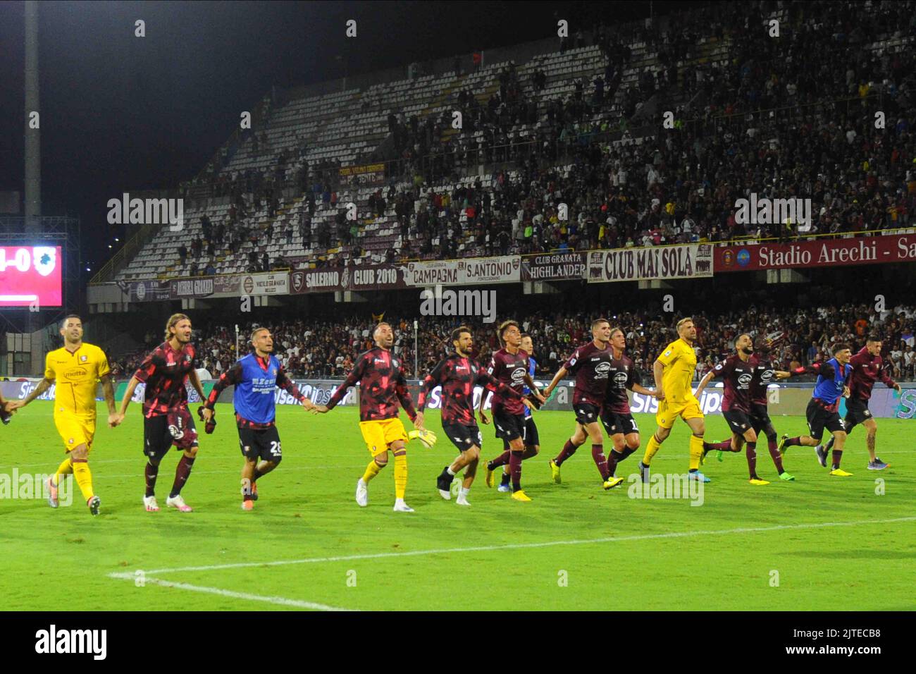 Salerno, Italien. 28. August 2022. US Salernitana am Ende des Serie-A-Spiels zwischen US Salernitana 1919 und UC Sampdoria im Stadio Arechi (Bildquelle: © Agostino Gemito/Pacific Press via ZUMA Press Wire) Stockfoto