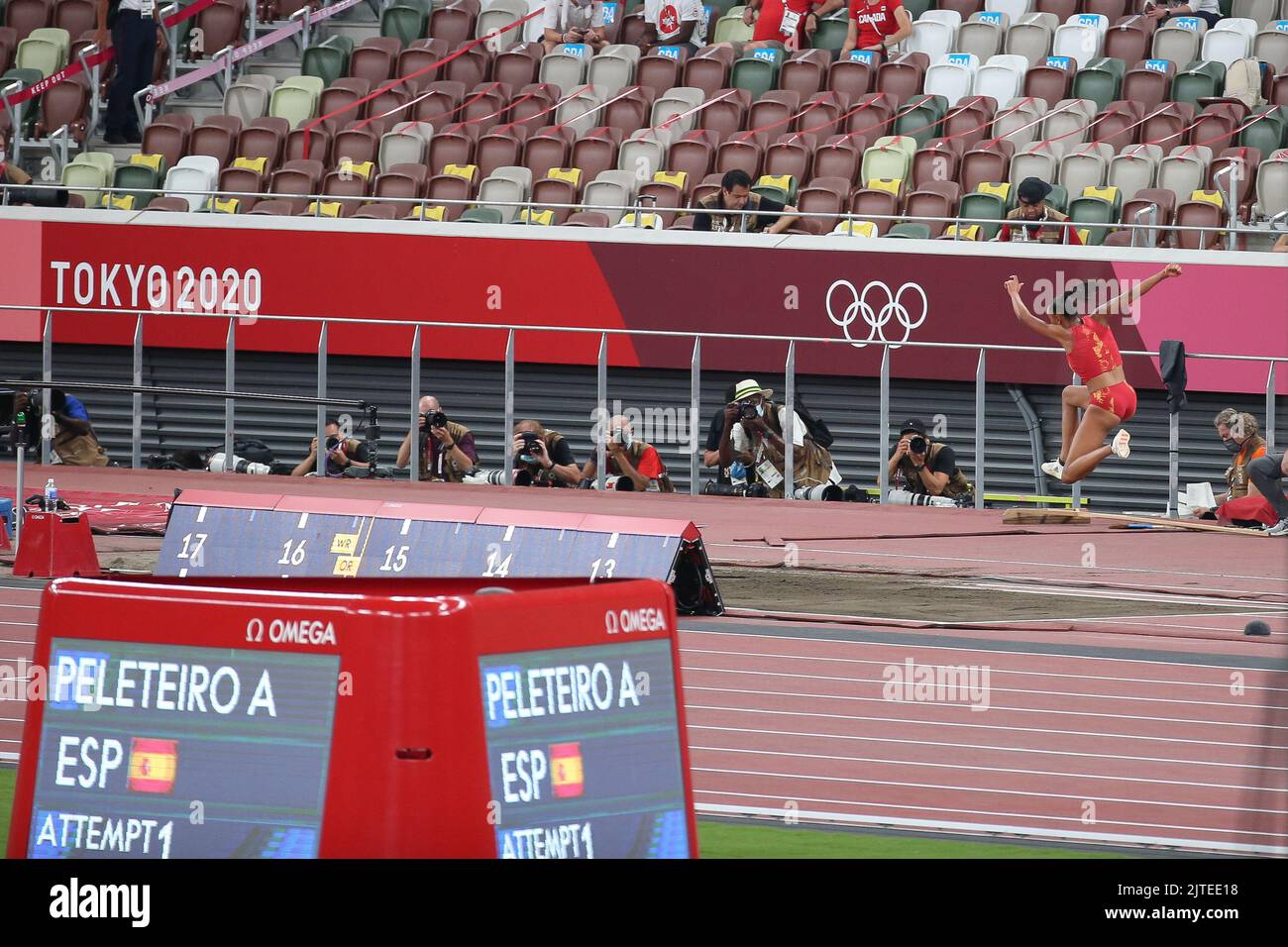 01.. August 2021 - Tokio, Japan: Ana Peleteiro aus Spanien beim Dreisprung-Finale der Frauen bei den Olympischen Spielen 2020 in Tokio in Aktion (Foto: Mickae Stockfoto