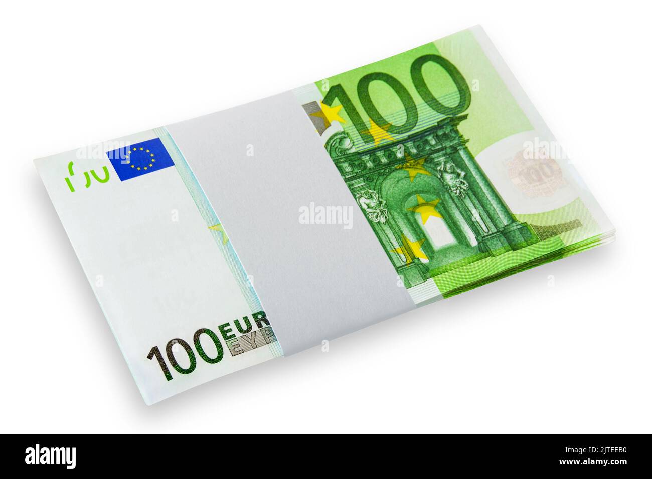 Euro-Banknoten auf weißem Hintergrund Stockfoto