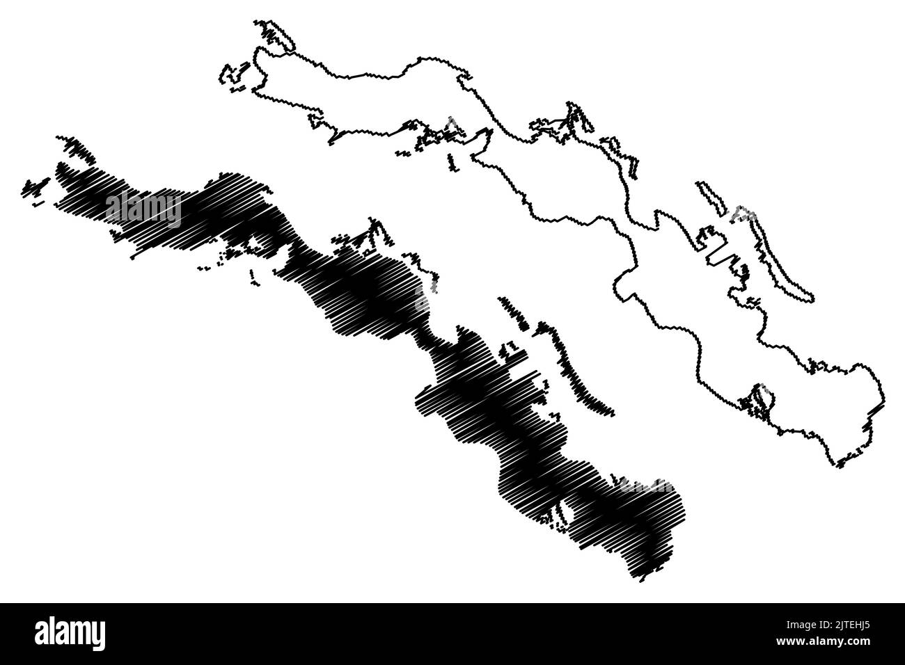 Cayo Romano und Cayo Coco Island (Republik Kuba, Cenrtal Amerika, karibische Inseln) Kartenvektordarstellung, Skizzenkarte Stock Vektor