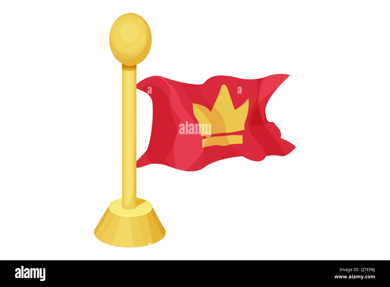 Rote hängende mittelalterliche Flagge mit goldener Krone im Cartoon-Stil auf dem Hintergrund isoliert. UI-Spiel Asset, heraldic Design-Element,. Vektorgrafik Stock Vektor