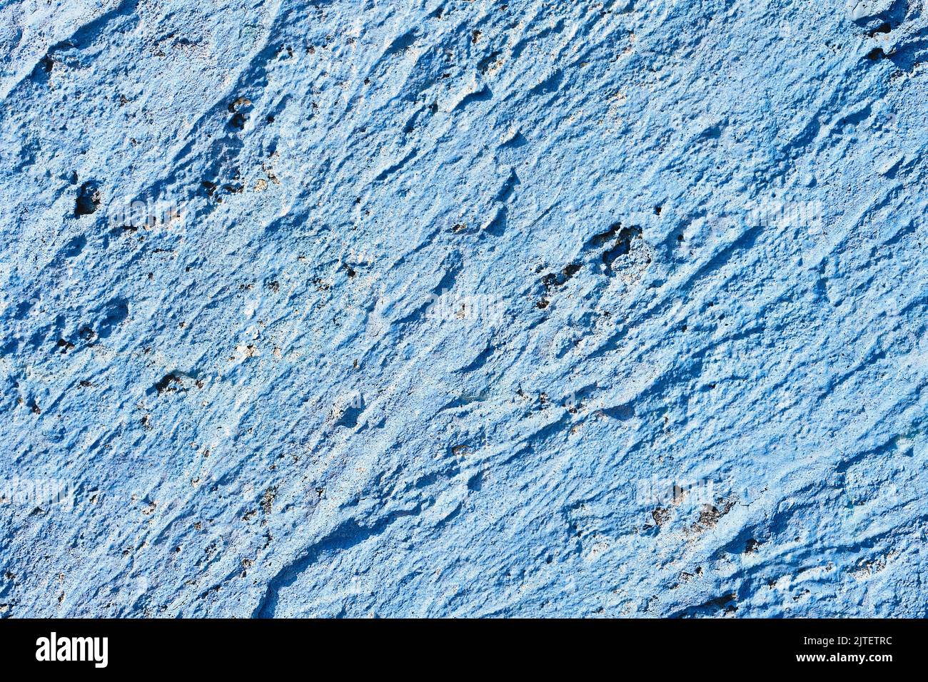 Abstrakter Hintergrund. Die alte blaue Betonwand. Platz für Text kopieren, Draufsicht. Stockfoto