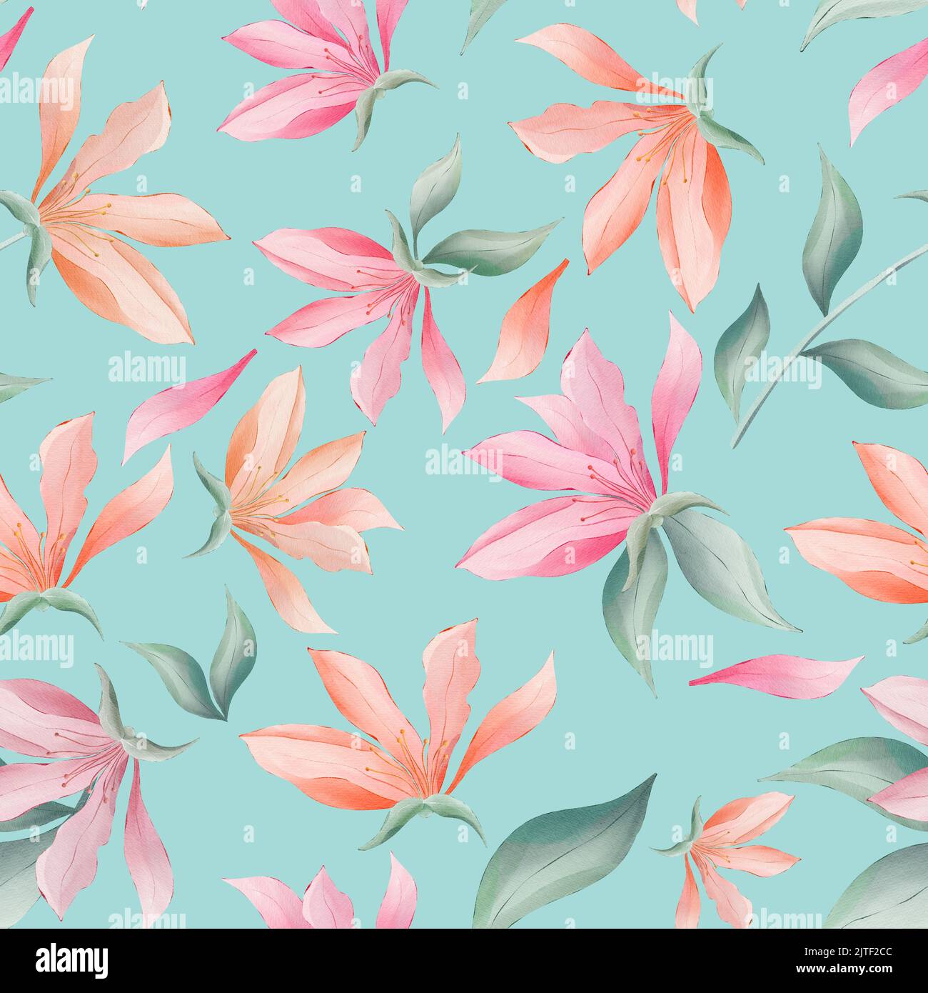 Magnolia blüht und hinterlässt ein nahtloses Muster Stockfoto