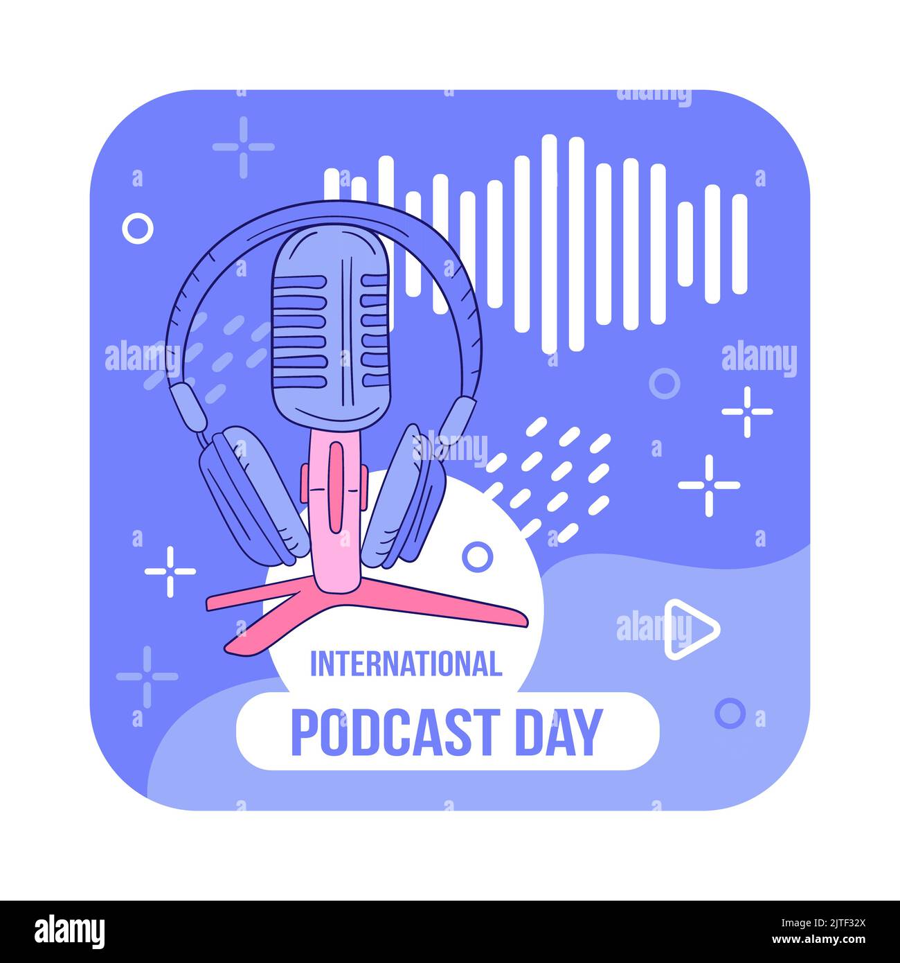 Vektordarstellung zum Thema Internationaler Podcast-Tag am 30.. September. Mikrofon und Kopfhörer in handgezeichneter Form Stock Vektor