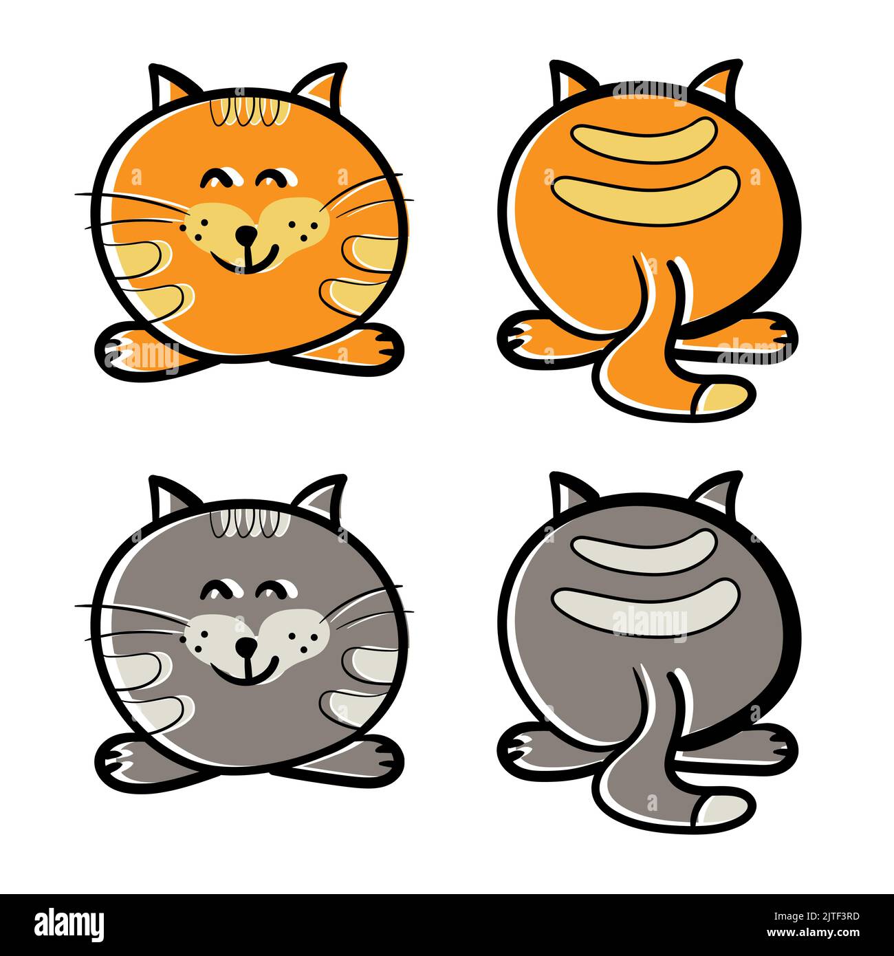 Satz von Symbolen. Cartoon Katze, vorne und hinten. Nette Illustration isoliert auf weißem Hintergrund Stock Vektor