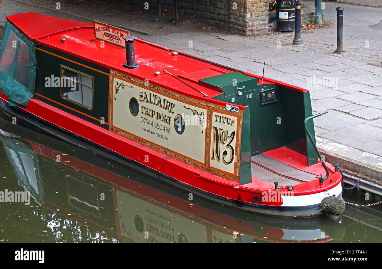 Titus No3 Saltaire Trip Boat, Leeds Liverpool Canal, in Saltaire, Shipley, West Yorkshire, ENGLAND, GROSSBRITANNIEN, BD98 8AA Stockfoto