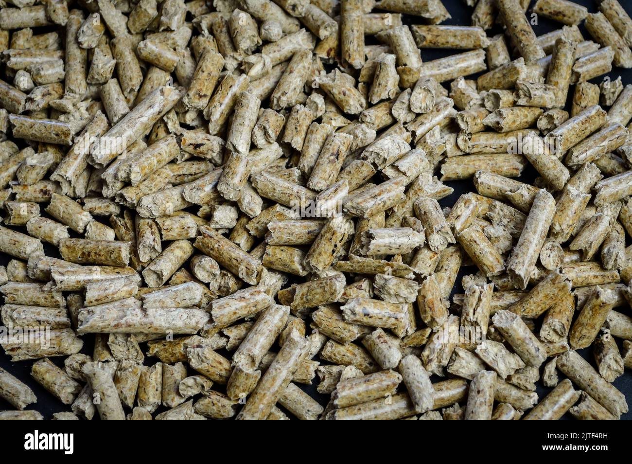 Hintergrund mit Holzpellets zum Heizen Stockfoto