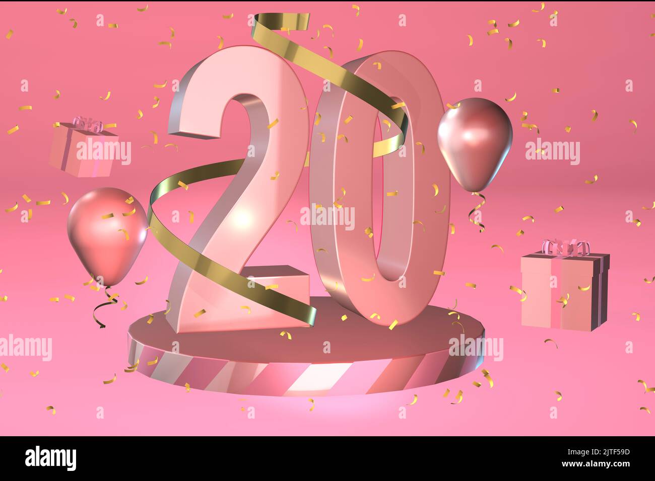 3D gerendertes Display, passend für eine Geburtstagskarte oder Einladung zum 20 20.. Oder 20. Geburtstag Stockfoto