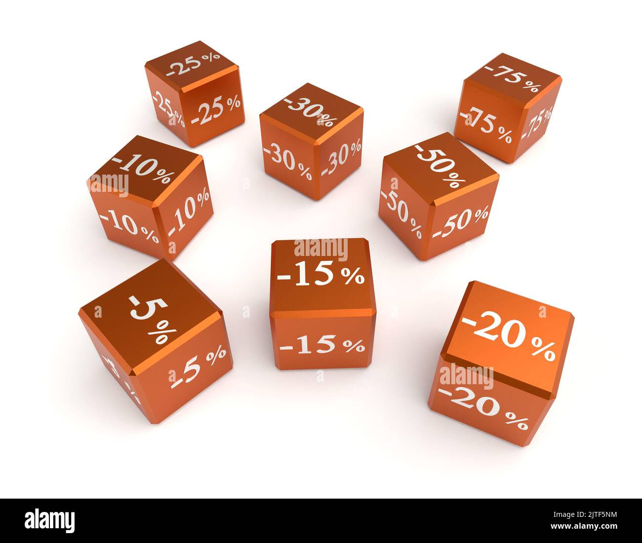 Cubes mit verschiedenen Rabatten zum Verkauf. Zahlen mit Prozentsätzen. 3d-Rendering Stockfoto