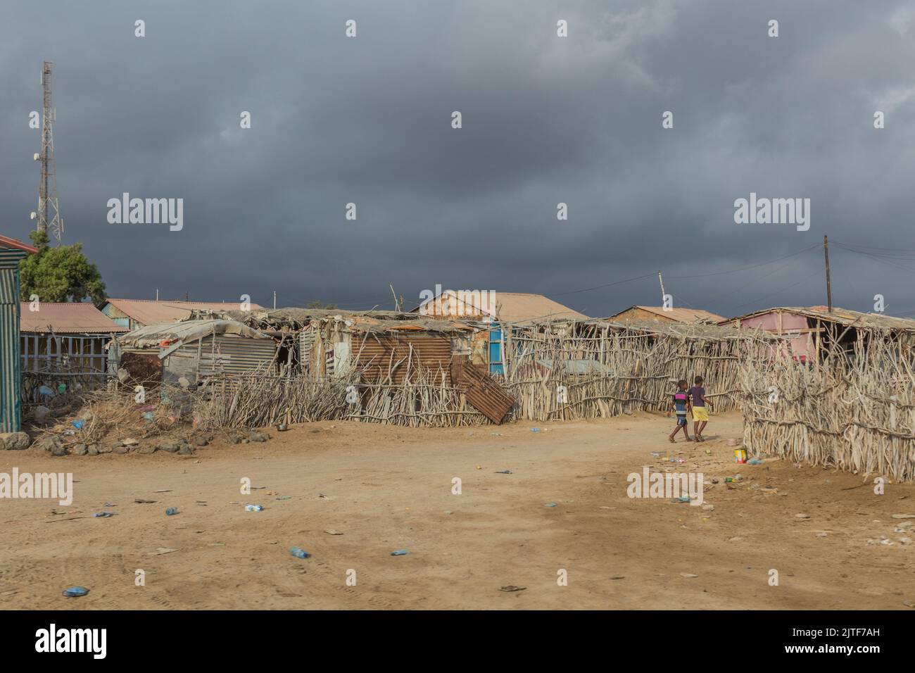 LAWYACADO, SOMALILAND - 17. APRIL 2019: Blick auf die Grenzstadt Lawyacado im westlichen Somaliland Stockfoto