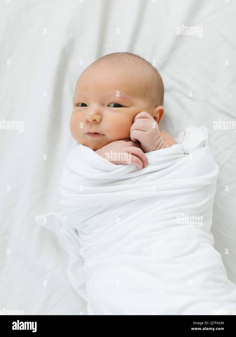 Porträt eines gewickelten Jungen (0-1 Monate) Stockfoto