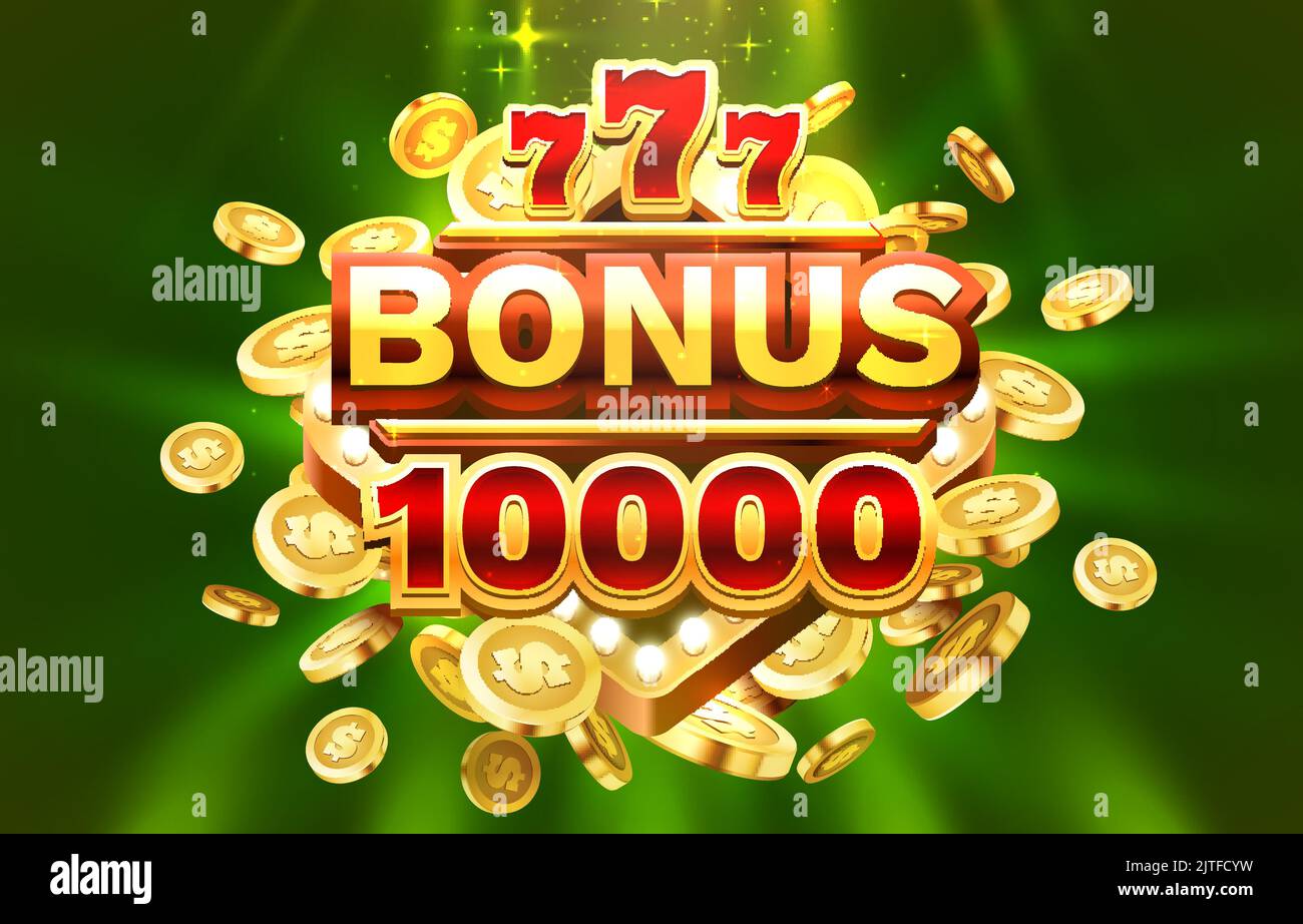 Casino Spielautomaten Gewinner, Jackpot Fortune Bonus 10000, 777 gewinnen Banner. Vektorgrafik Stock Vektor