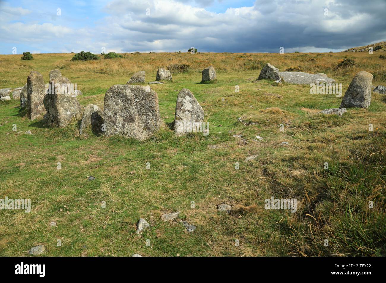 Belstone neun Mädchen (oder neun Steine) auf Belstone Common, Dartmoor, Devon, England, Großbritannien Stockfoto