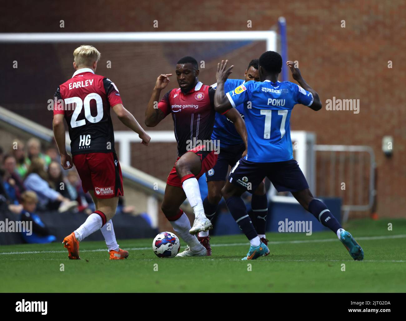 Peterborough, Großbritannien. 30. August 2022. David Amoo (S) beim Angriff auf das Spiel Peterborough United gegen Stevenage, EFL Papa John's Trophy, im Weston Homes Stadium, Peterborough, Cambridgeshire. Kredit: Paul Marriott/Alamy Live Nachrichten Stockfoto