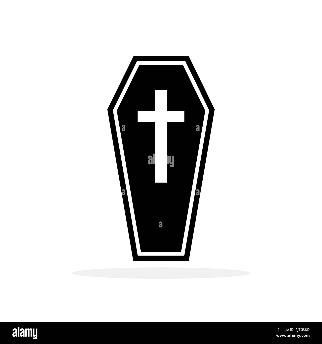 Sargsymbol. Sarg schwarze Ikone mit Kreuz. Isolierte Sargikone. Vektorgrafik. Stock Vektor