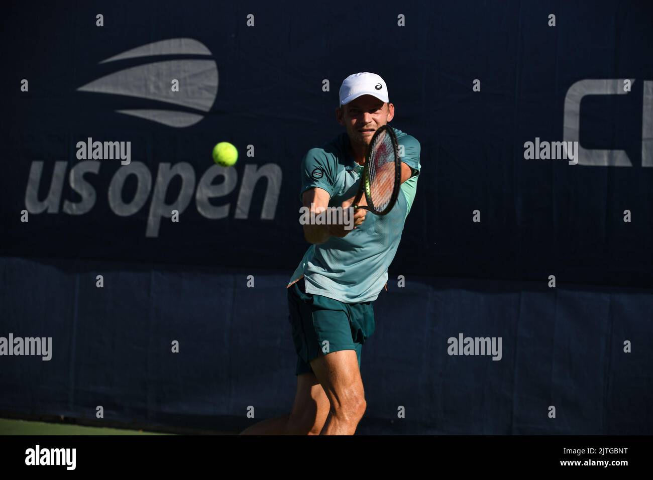 New York City, USA, 30. August 2022, der Belgier David Goffin im Einsatz während des Spiels zwischen dem Belgier Goffin und dem Italiener Musetti in der ersten Runde des Männer-Einzelturniers, beim US Open Grand Slam Tennisturnier, in Flushing Meadow, in New York City, USA, Dienstag, 30. August 2022. BELGA FOTO TONY BEHAR Stockfoto