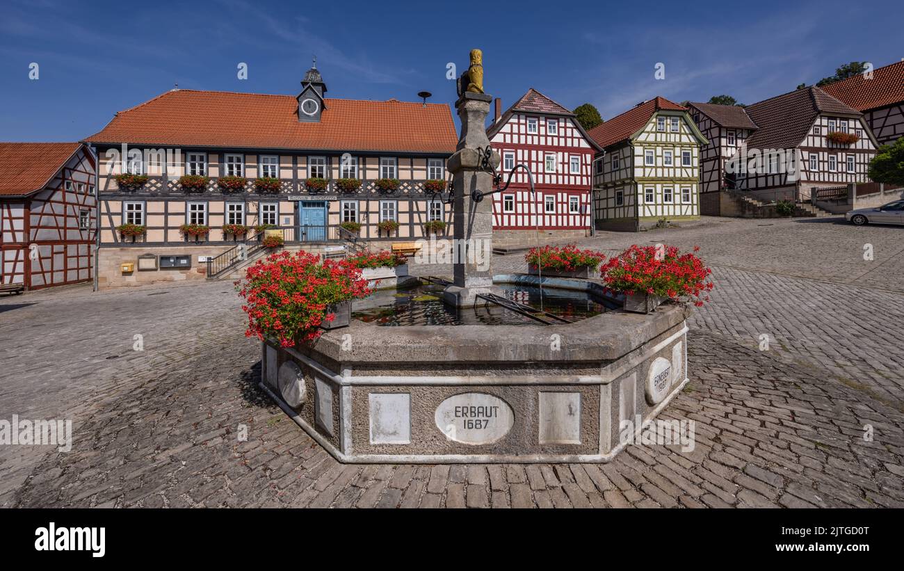 Marktplatz von Ummerstadt in Thüringen, Deutschland. Stockfoto
