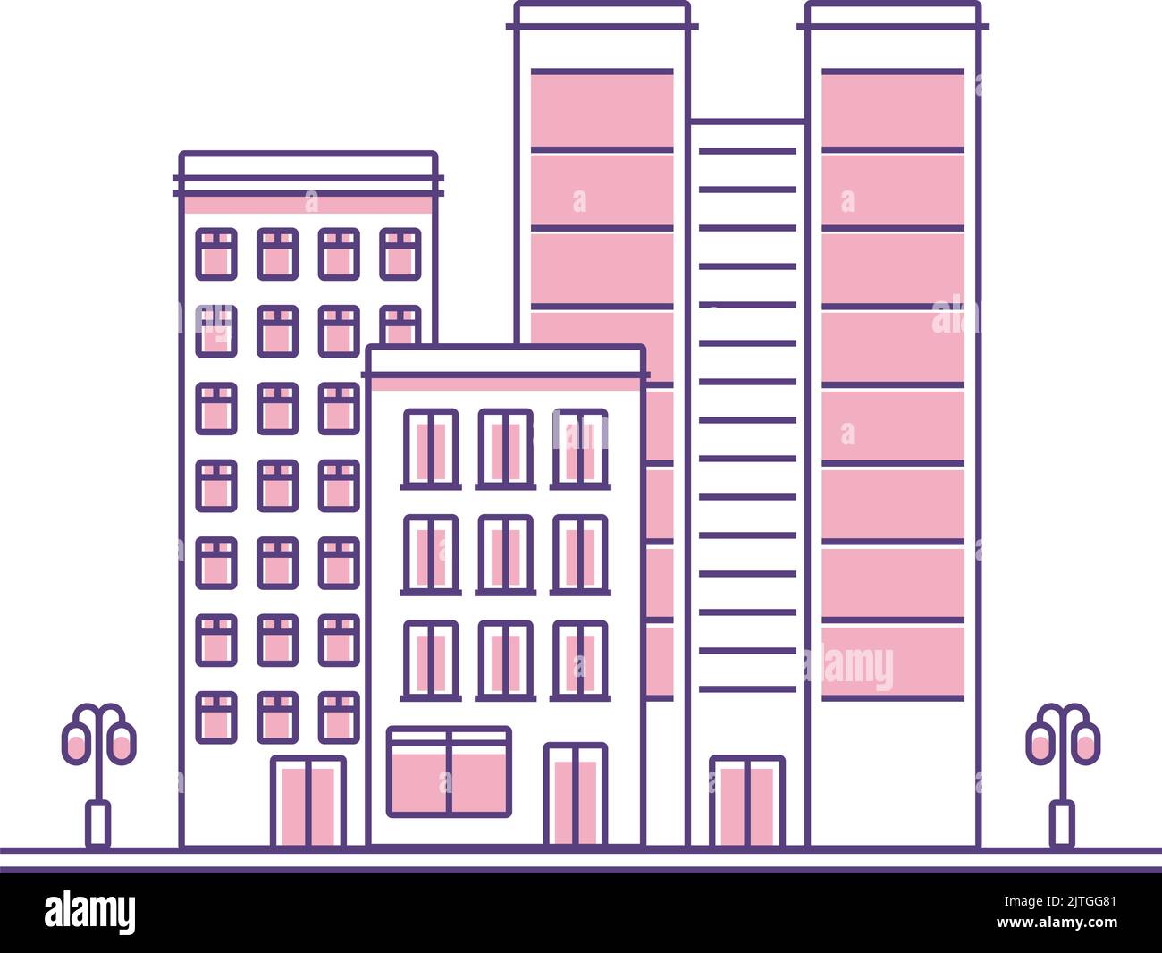 Rosa Gebäude und Bäume Stock Vektor