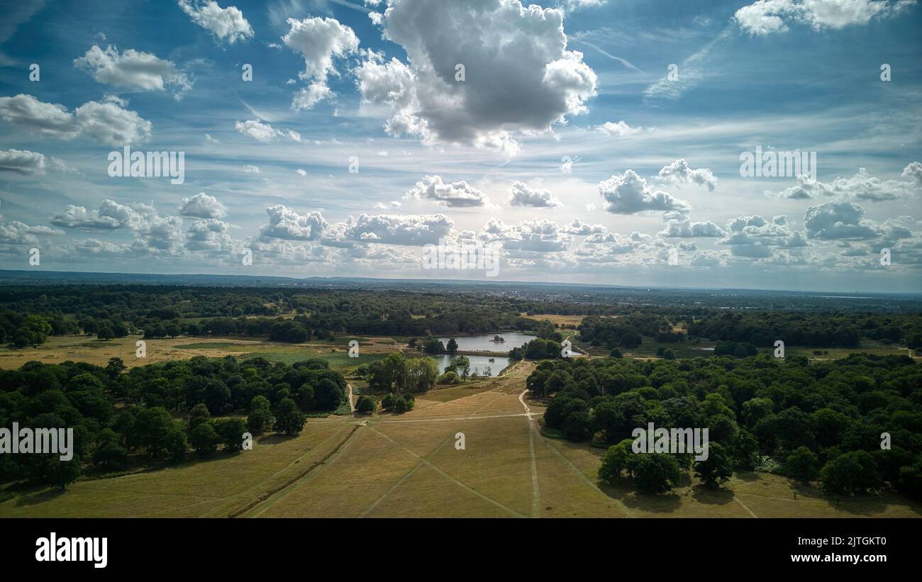 Luftaufnahme von Pen Ponds im Richmond Park Stockfoto