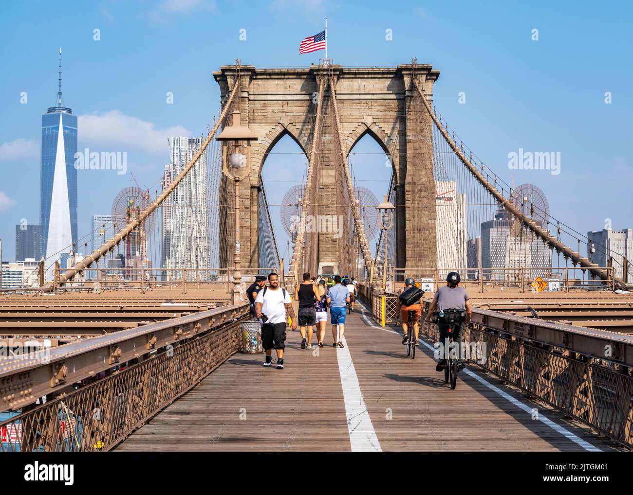 Brooklyn Bridge und Skyline Manhattan, New York City, Nordamerika, USA Stockfoto