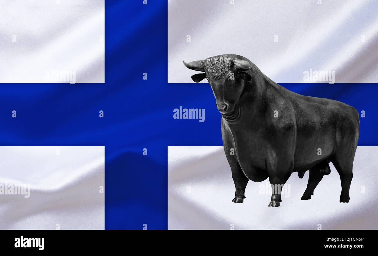 Flagge Finnlands, Hausse - steigende Preise in Finnland, Finnland Stockfoto