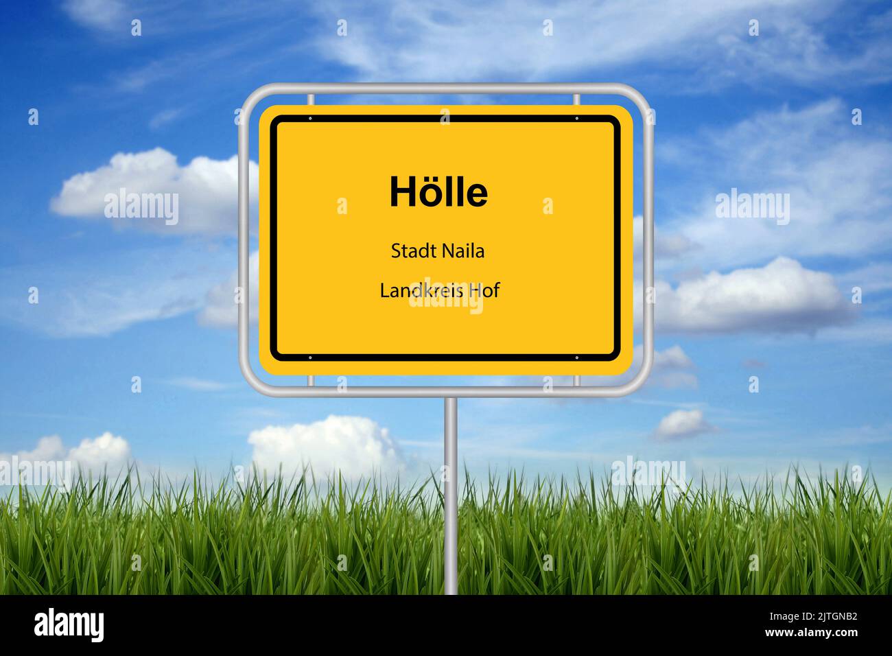 Stadtschild Schriftzug Hoelle, Stadt Naila, Landkreis Hof, Deutschland, Bayern, Oberfranken, Oberfranken Stockfoto