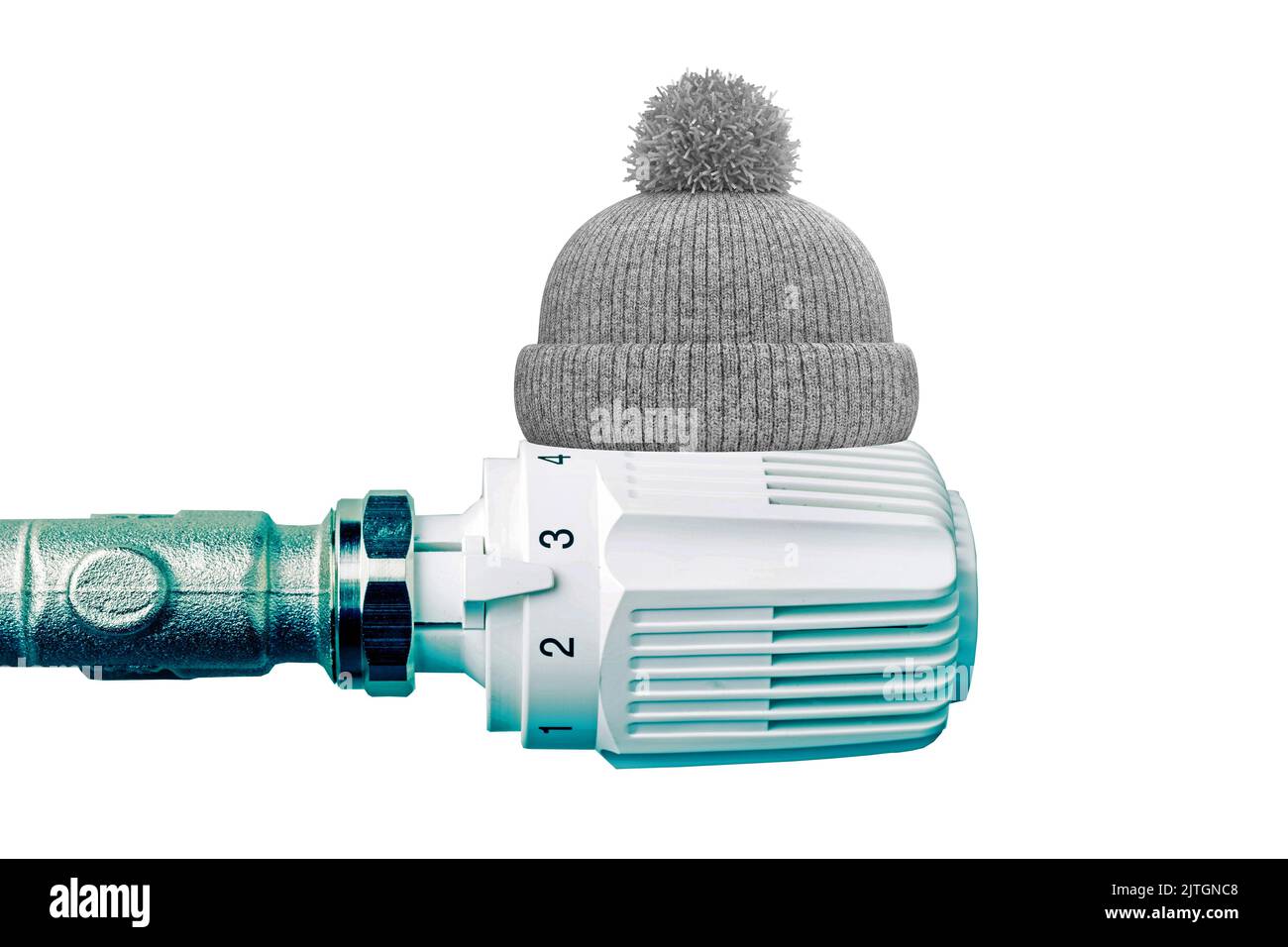 bobble Hut auf Heizthermostat, sparen Heizkosten durch die Reduzierung der Raumtemperatur Stockfoto