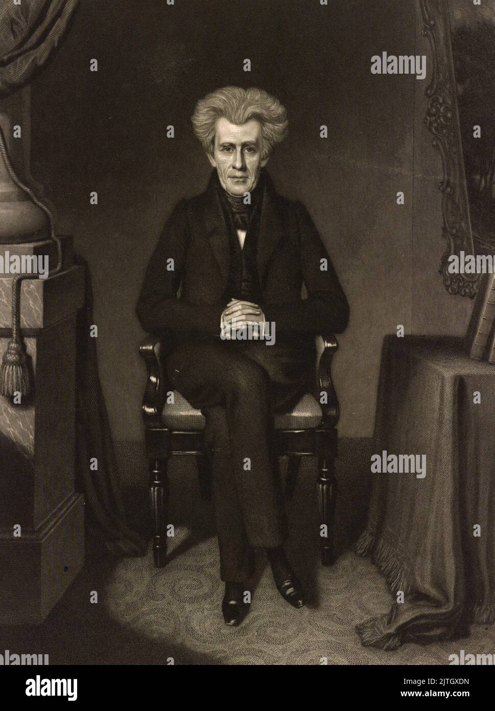 Ein Stich von J. Sartain über Präsident Andrew Jackson, der der siebte Präsident der USA war. Stockfoto