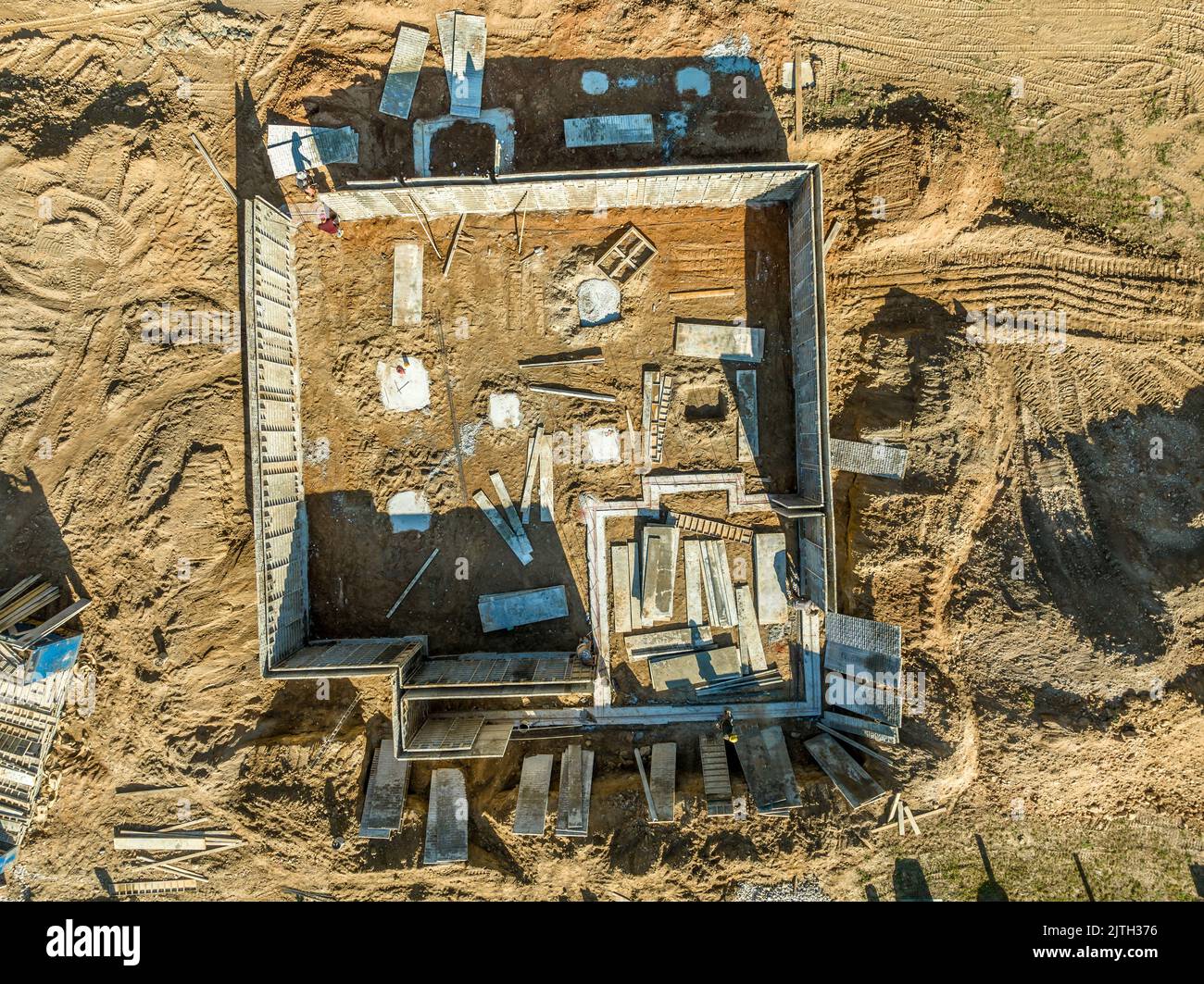 Betonuntergrund Fundament eines neuen Hauses Stockfoto