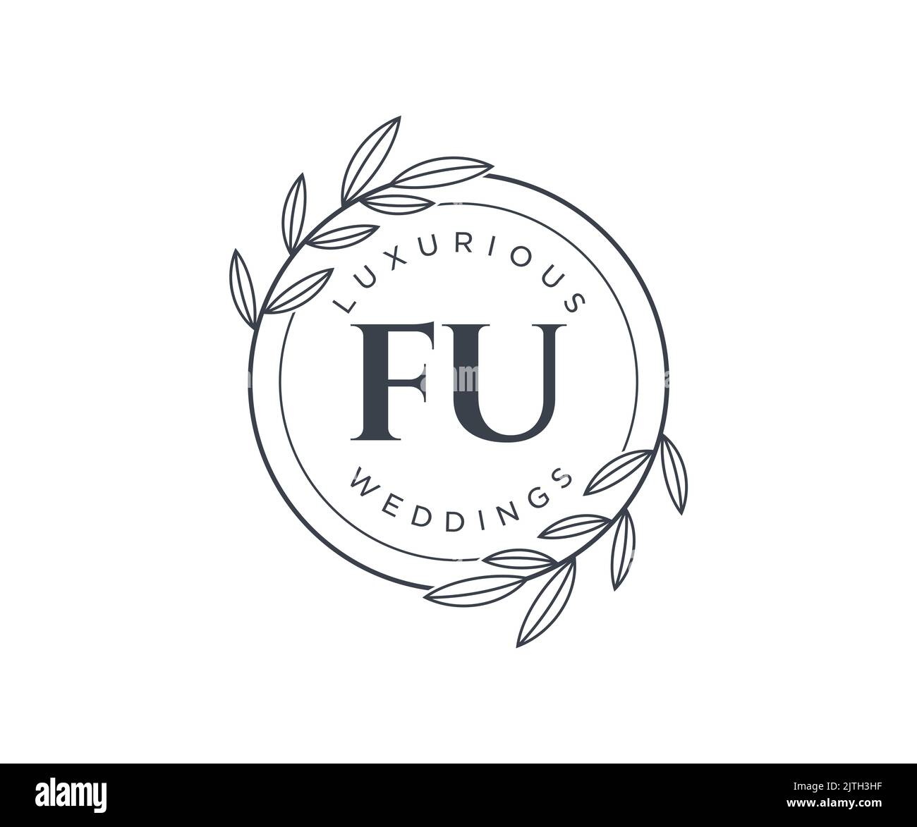 FU Initialen Brief Hochzeit Monogramm Logos Vorlage, handgezeichnete moderne minimalistische und florale Vorlagen für Einladungskarten, Save the Date, elegant Stock Vektor