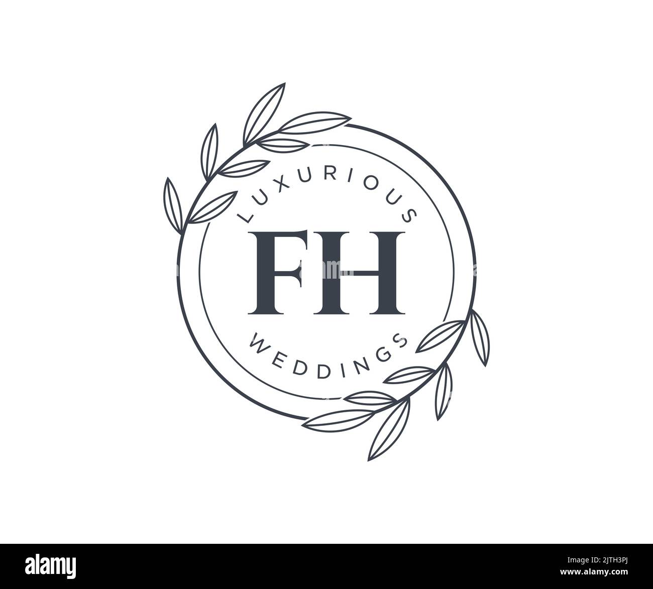 FH Initialen Brief Hochzeitsmonogramm Logos Vorlage, handgezeichnet moderne minimalistische und florale Vorlagen für Einladungskarten, Save the Date, elegant Stock Vektor