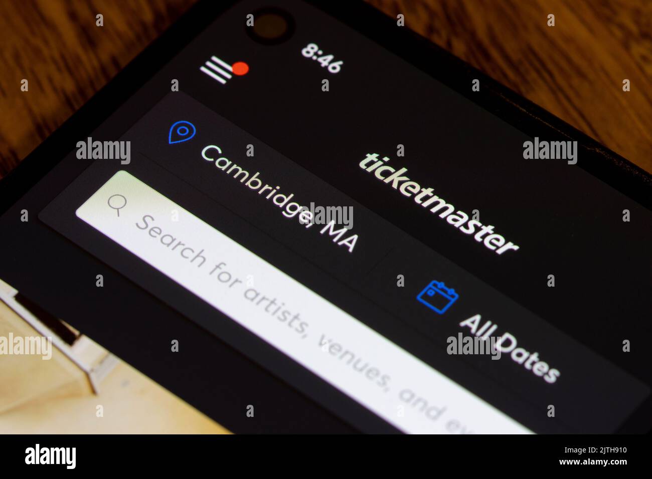 Die Ticketmaster-App wird auf einem Google-Smartphone gestartet. Ticketmaster Entertainment, Inc. Ist ein US-amerikanisches Ticketvertrieb- und Vertriebsunternehmen. Stockfoto