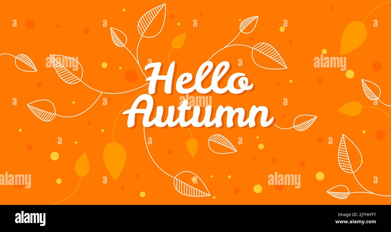 Hallo Herbstbanner oder Social Media Post Design. Hintergrund für Social Media Herbst Design Vektor. Horizontale Pfostenvorlage. Vektor-Illustration. Fallende Blätter orange Design. Stock Vektor