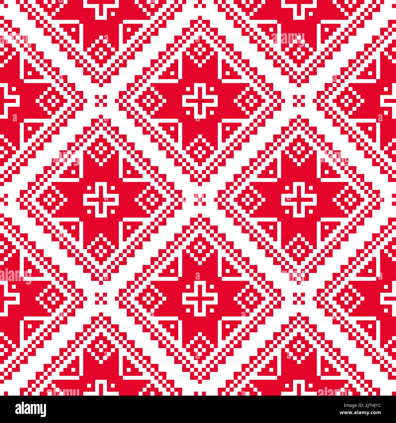 Ukrainische traditionelle Folk nahtlose Stickerei Muster in rot auf weißem Hintergrund, Kreuzstich-Stil Dekoration Stock Vektor