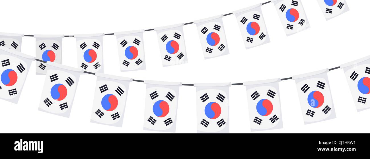 Südkoreanische Flagge Girlande Kette. Koreanische Dekoration für die Feier. Vektorhintergrund. Stock Vektor