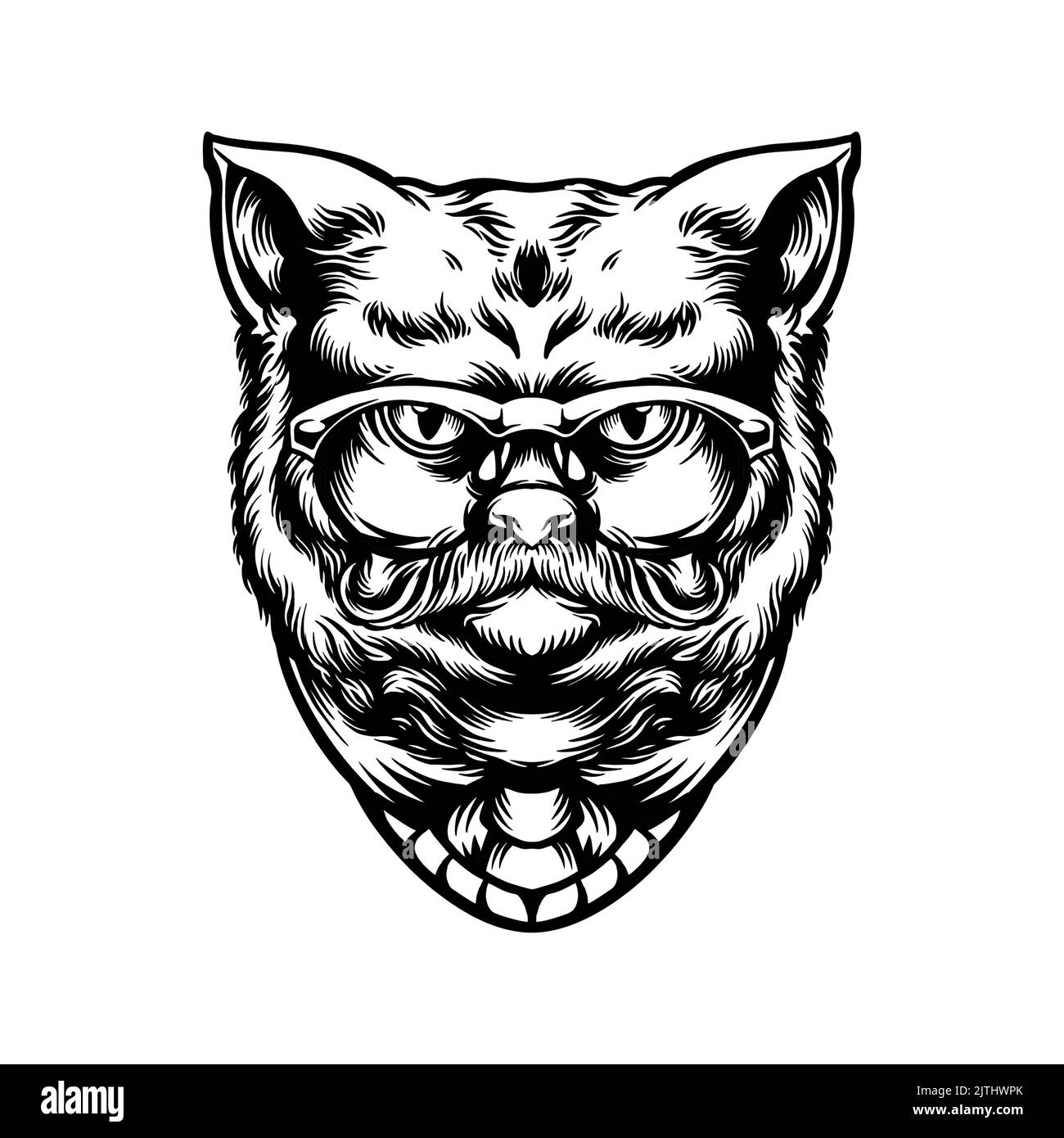 Cool Cat Animal Coloring Book Silhouette Vektor Illustrationen für Ihre Arbeit Logo, Maskottchen Merchandise T-Shirt, Aufkleber und Label-Designs, Poster, gree Stockfoto