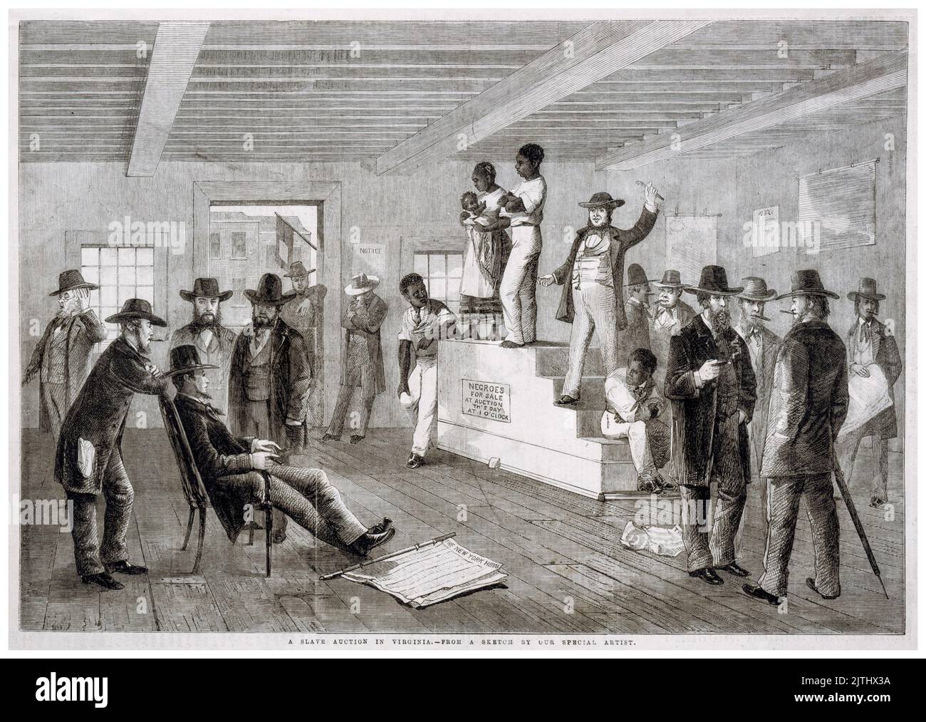 Eine Sklavenauktion in Virginia, USA, Druck in Gravur, 1861 Stockfoto